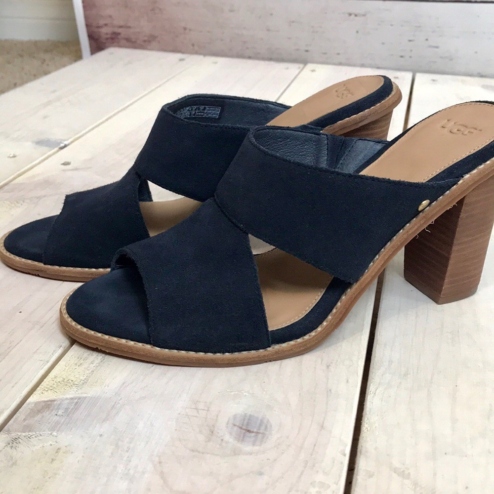 UGG Celia Leather Stacked Heel Sandals